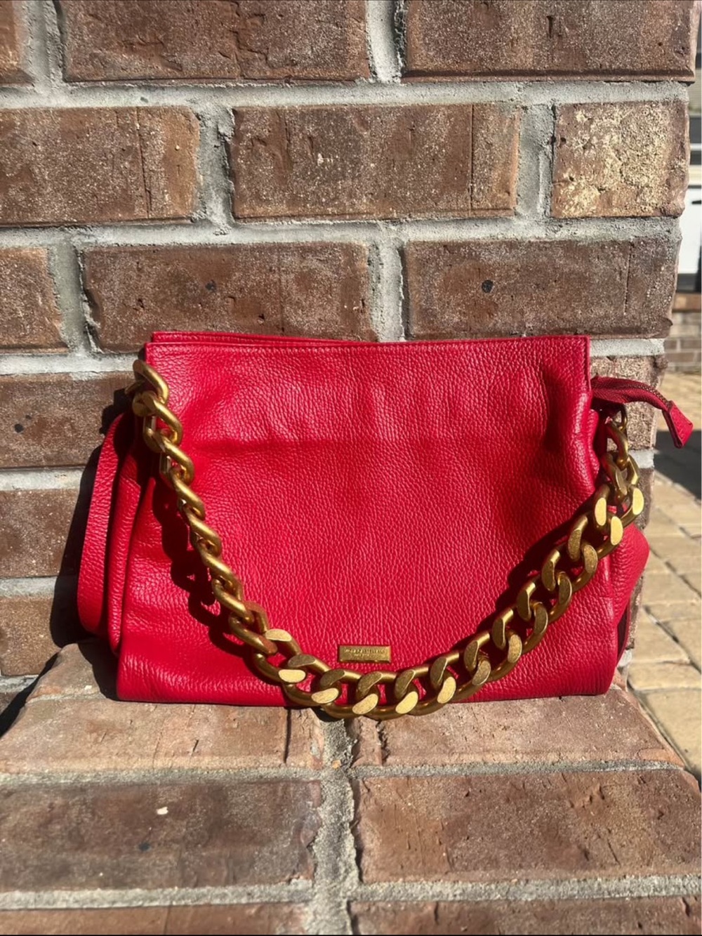 Viola Gastellani Red Leather Shoulder Bag with Gold Chain Strap - made in Italy